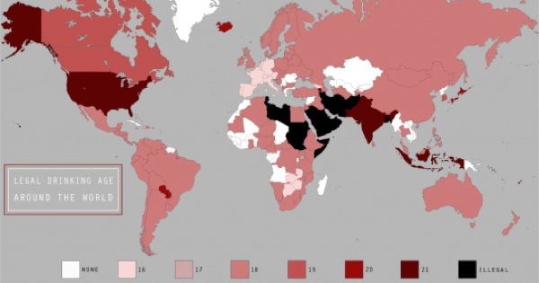 Sloshspot.com's world map of legal drinking ages is one of 11 beery infomercials from the FlowingData.Com website.
