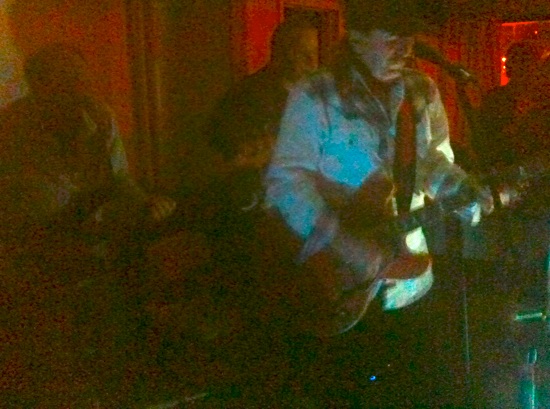 L to R: Bassist Fred Lavery, guitarist Dave McKeough, and old time rocker Matt Mainglewood, testign the limits of the iPhone's flashless camera. 